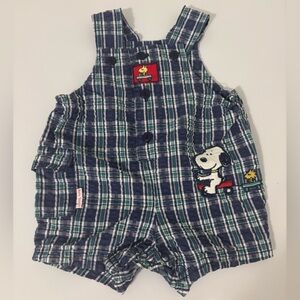 Plaid Baby Snoopy Overall Romper